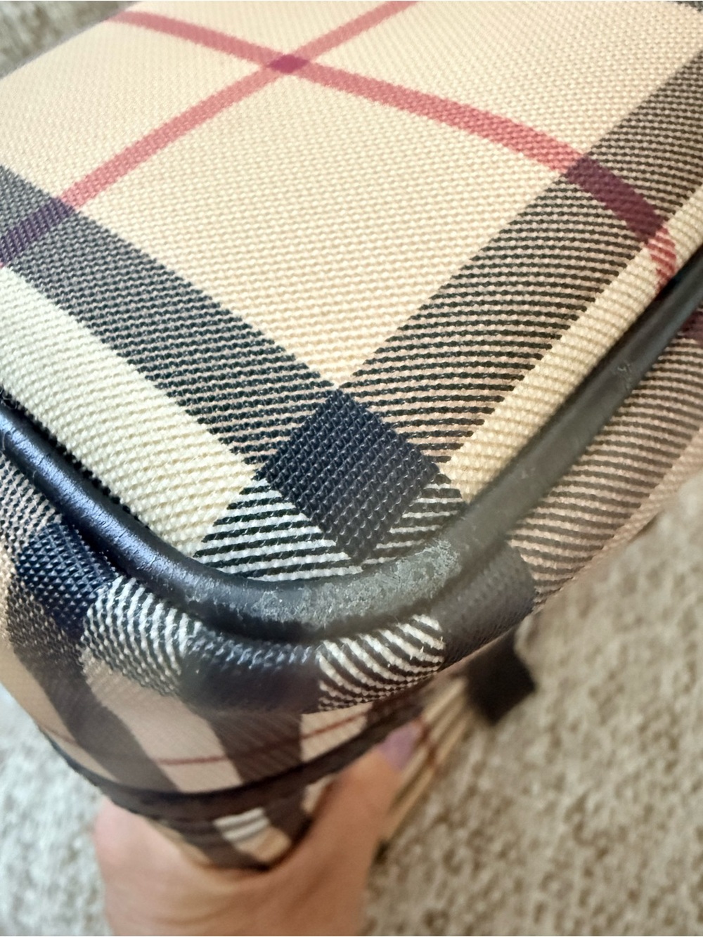 Vintage Burberry Medium Nova Check Structured Tote Bag Black Leather Accent - Picture 6 of 11